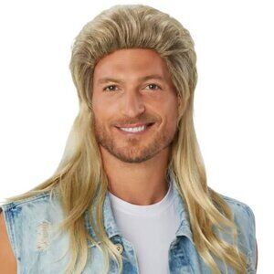 Spirit Halloween Men's Blonde Rocker Mullet 80's hair Frizzy Costume Wig